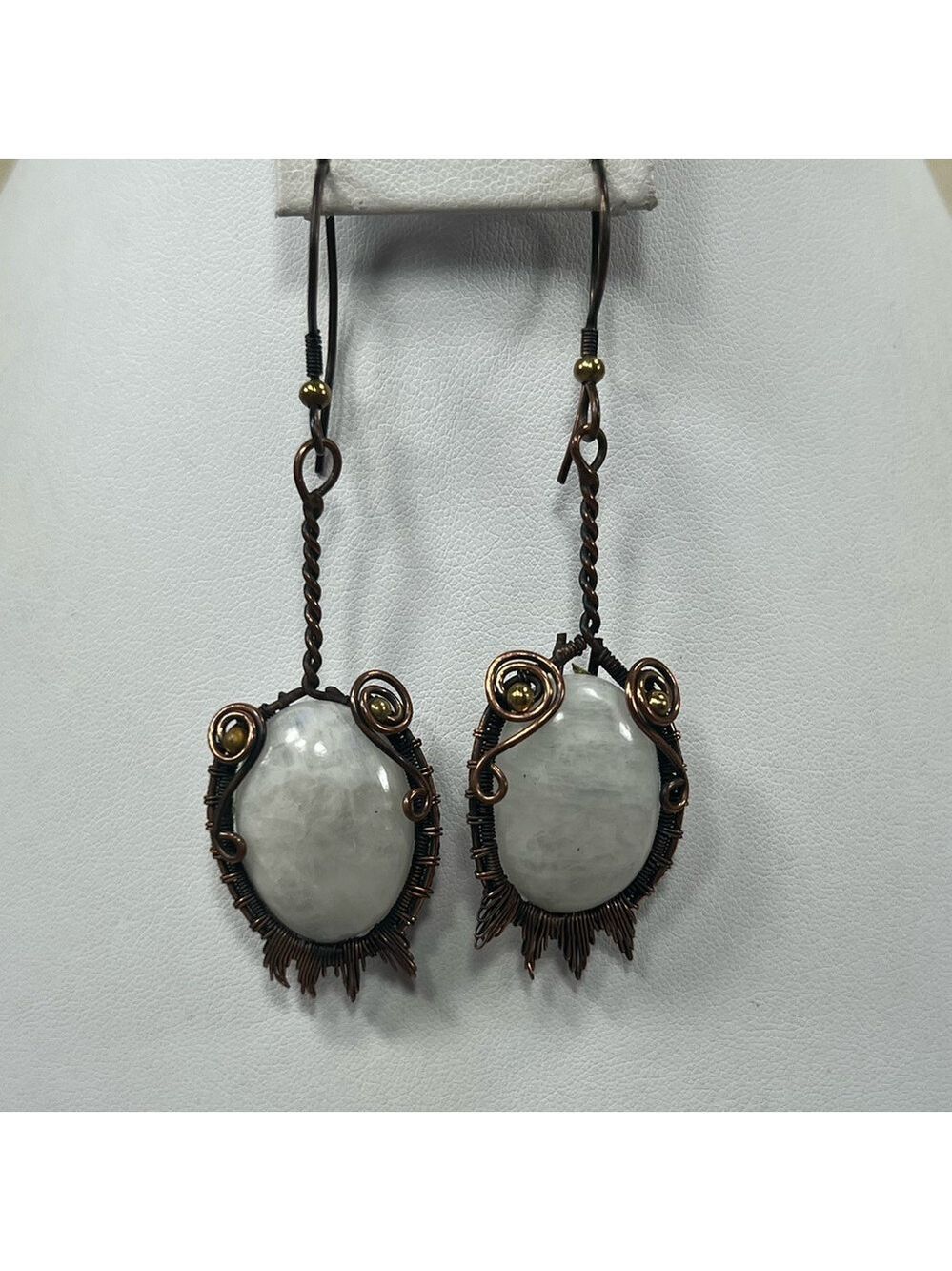 Copper Moonstone Vintage Style Gemstone Earrings